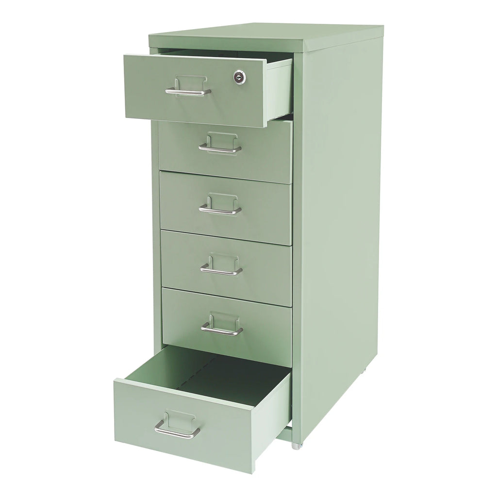 Metal File Cabinet, 6-Tier File Organizer with Lock&Wheels, Light Green, Office Storage Cabinet for Documents, Crafts
