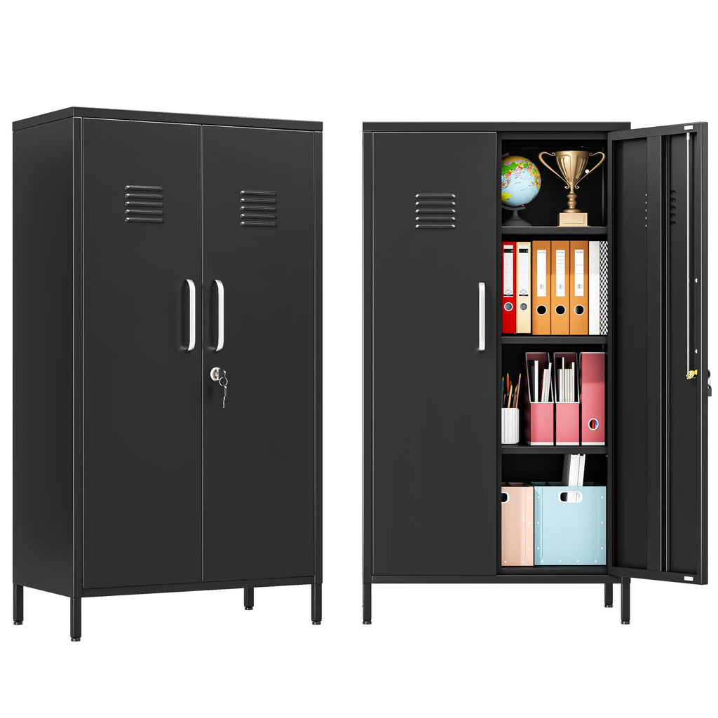 35" White Metal Locker, Lockable Employee Storage Cabinet with Adjustable Shelves for Home School Office Gym