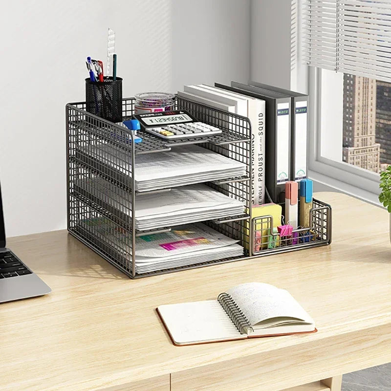 Desktop Filing Cabinets Office Supplies Multi-layer Large-capacity File Frame Storage Box Metal Bookshelf Desk Storage A4 Rack Z