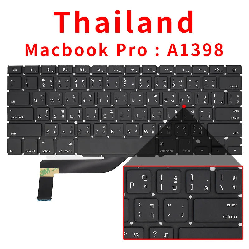 New Laptop Keyboard For Macbook Pro Retina 15" A1398 US UK Russian Spain French 2012 2013 2014 2015