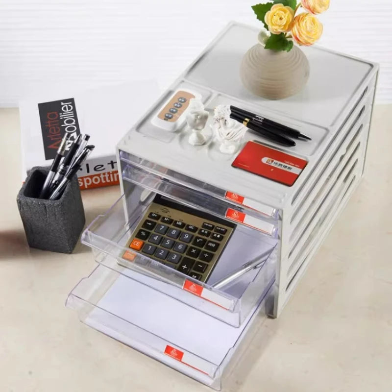 Desktop File Cabinet, 4-Tier Clear Drawer Organizer, Dustproof Plastic Storage for Office, Home Desk Document Organizer
