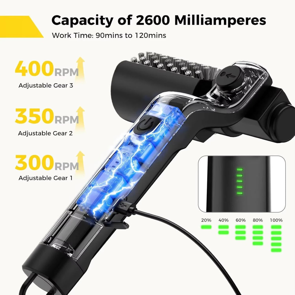 TINSOL Electric barbecue grill cleaning brush, wireless, rechargeable, rotatable, adjustable, for cleaning stubborn grease