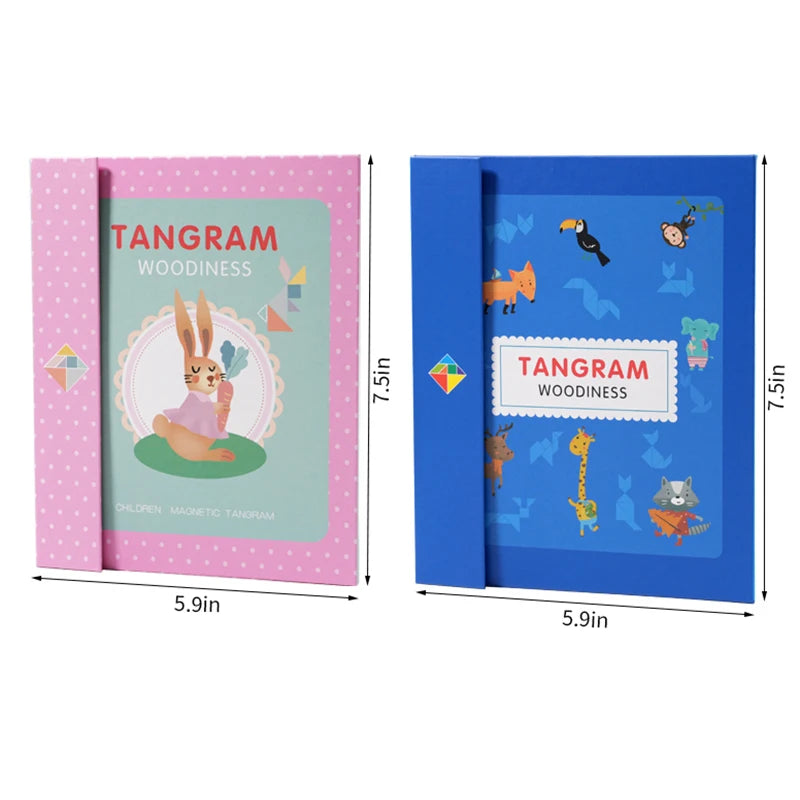 Wooden Small Jigsaw Magnetic Tangram Puzzle Book Educational Toy For Children Baby Kid Portable Montessori Learning Intelligence