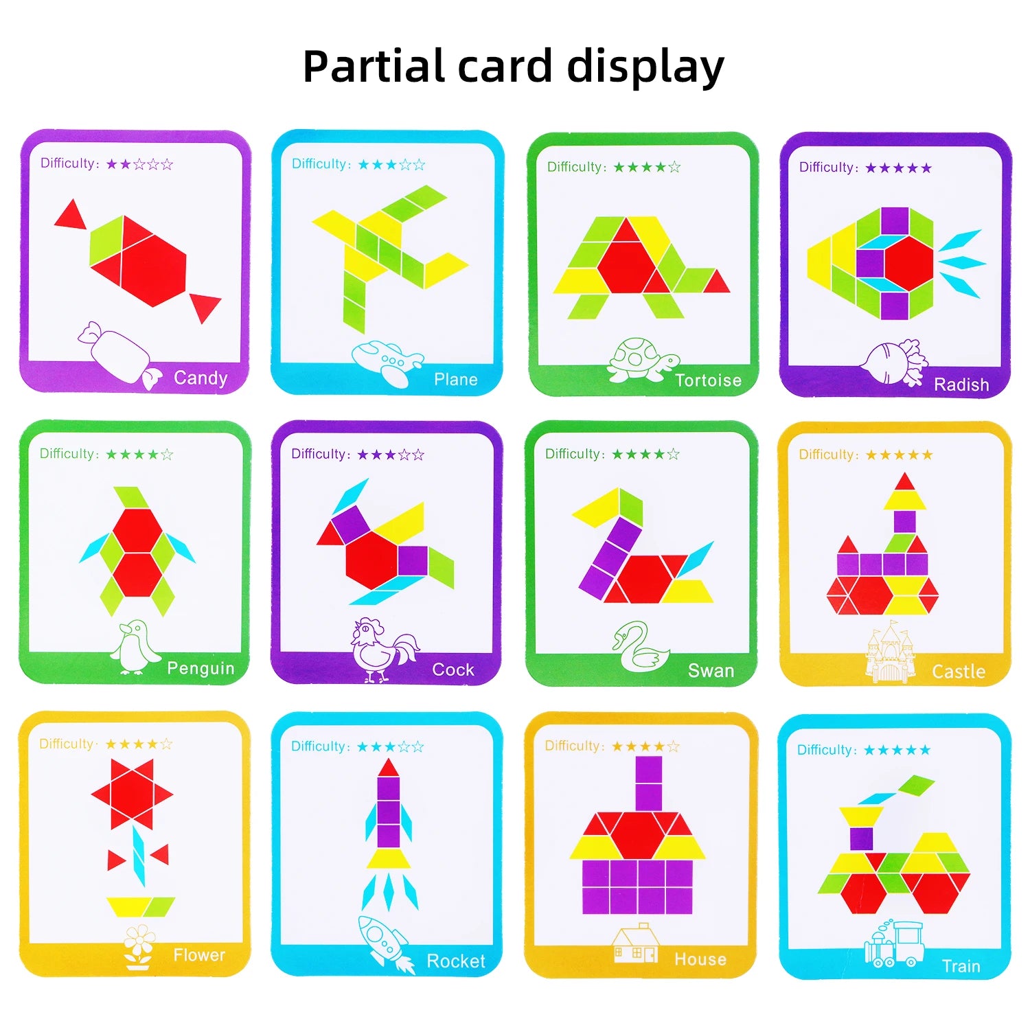155 PCS Wooden Pattern Blocks Set, Geometric Shape Puzzle, Kindergarten Classic Educational Montessori Tangram Toys for Kids