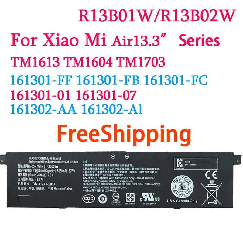 R13B02W/R13B01W Laptop Battery For Xiaomi Mi Air 13.3 12.5 Pro 15.6 Inch Gaming G15B01W R13B02W R10B01W NoteBook Batteries