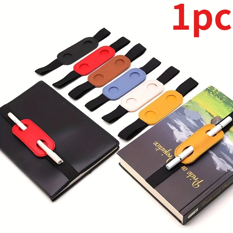 1pc PU Leather Pen Holder with Elastic Band Creative Notebook Pen Protector Sleeve Pen Clip for Office School Supplies