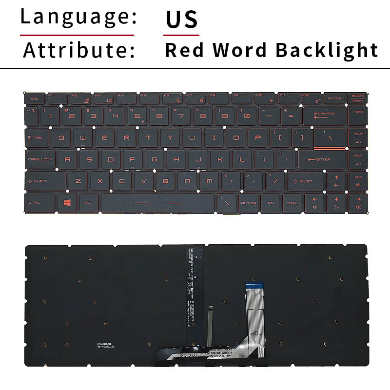 US Russian Laptop Keyboard With Backlight For Msi GF65 GF63 PS63 PS42 8RD/E MS-16R2 MS-16R3 MS-16Q4 MS-16W1 GS65 Stealth 8RE/F