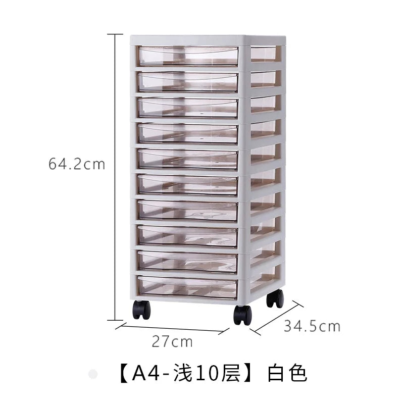 Modern File Cabinet with Clear Drawers,Multi-Layer Mobile Storage Unit for Office Home,Stackable Plastic Organizer for Documents