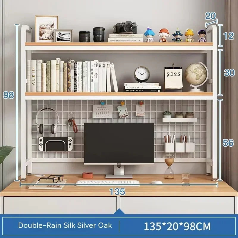 y Bookcase With Grid Bookshelf Student Computer Desk Table Hole Board Table Wooden Shelves Desktop Multi-layer Wrought Iron Shel