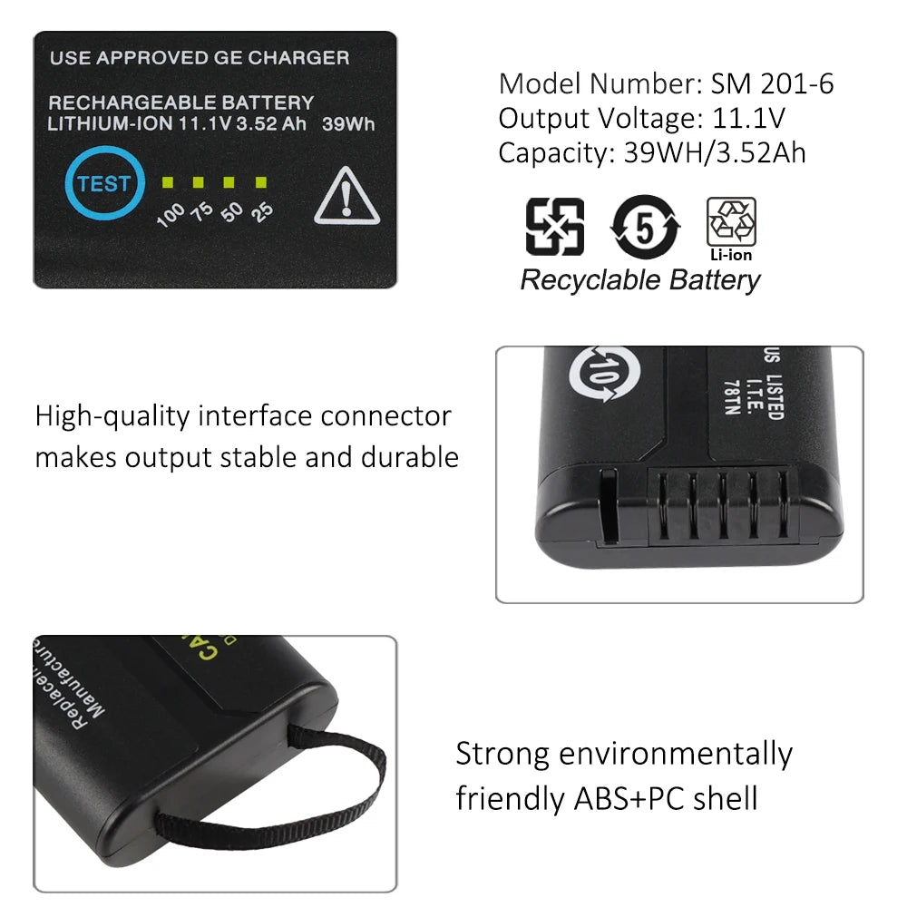 KingSener SM201-6 Replacement Li-ion Battery For GE DASH 3000 4000 5000 B20 B30 B40 B20I B30I B40I SM 201-6 11.1V 39WH