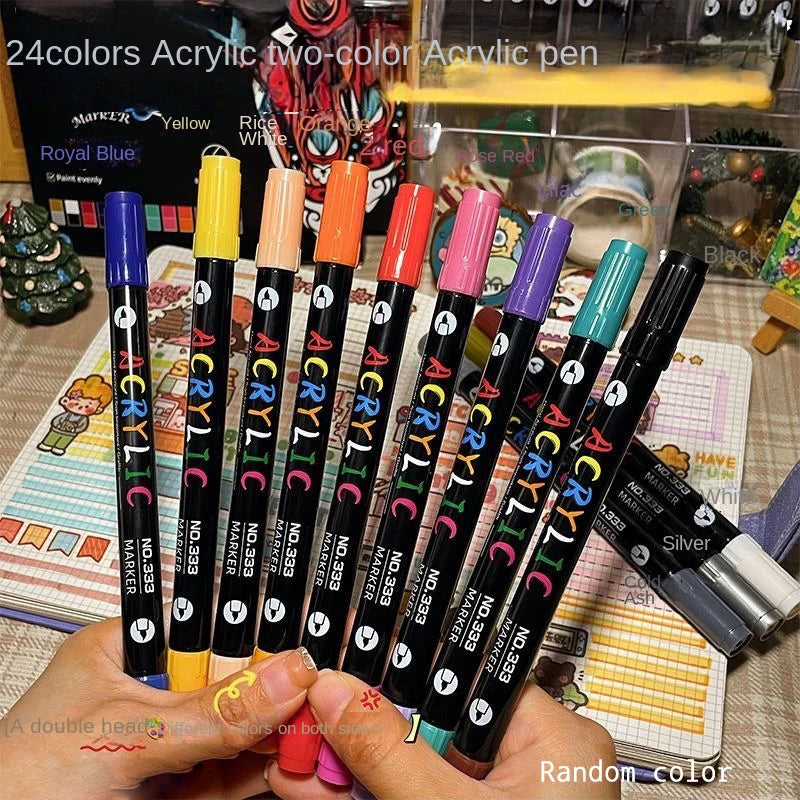 Professional Art Use 48-Color Acrylic Paint Markers, Dual-Tip Fine and Brush Tip Pens, Suitable for Stone, Wood, Calligraphy