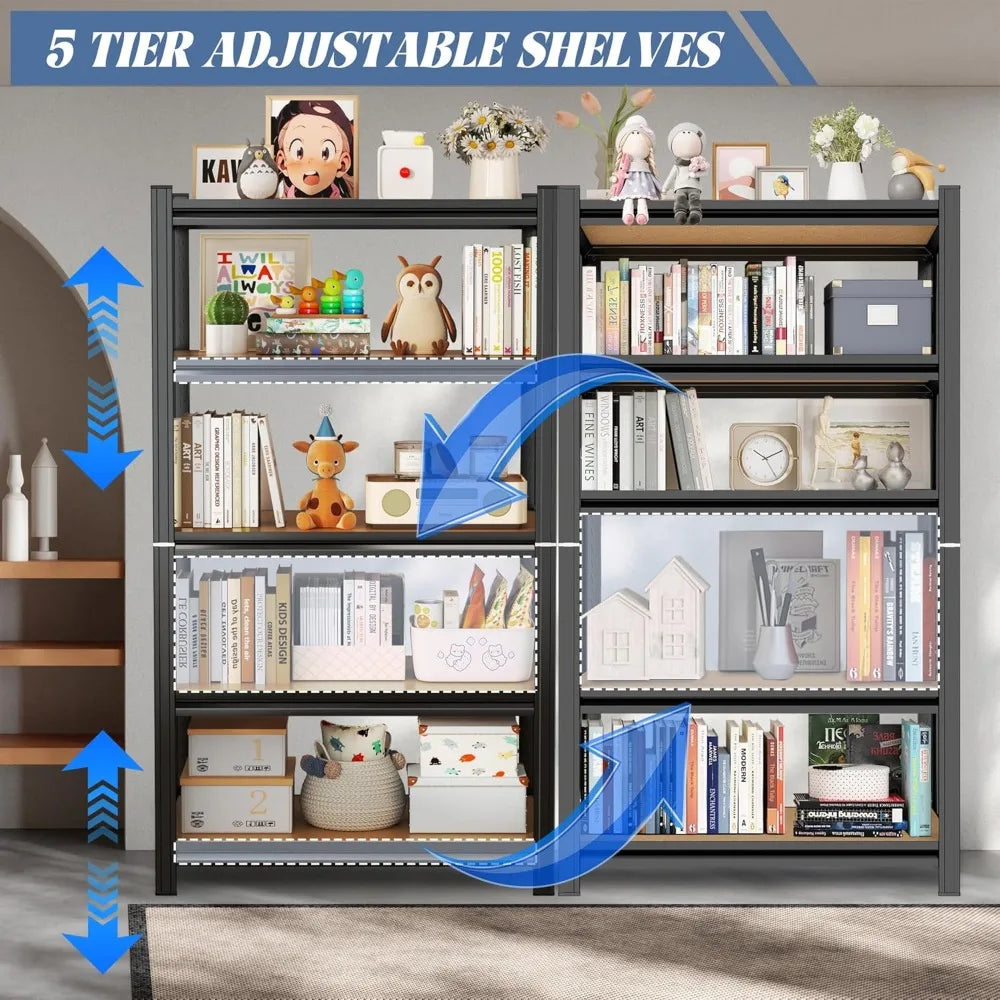 Five Shelf Metal Shelving Bookcase, 11.81 “D x 29.53 ”W x 57.48 H Office Study Storage Shelf Modern Minimalist Style File Rack A