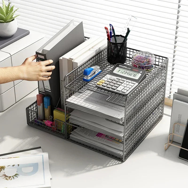 Desktop Filing Cabinets Office Supplies Multi-layer Large-capacity File Frame Storage Box Metal Bookshelf Desk Storage A4 Rack E