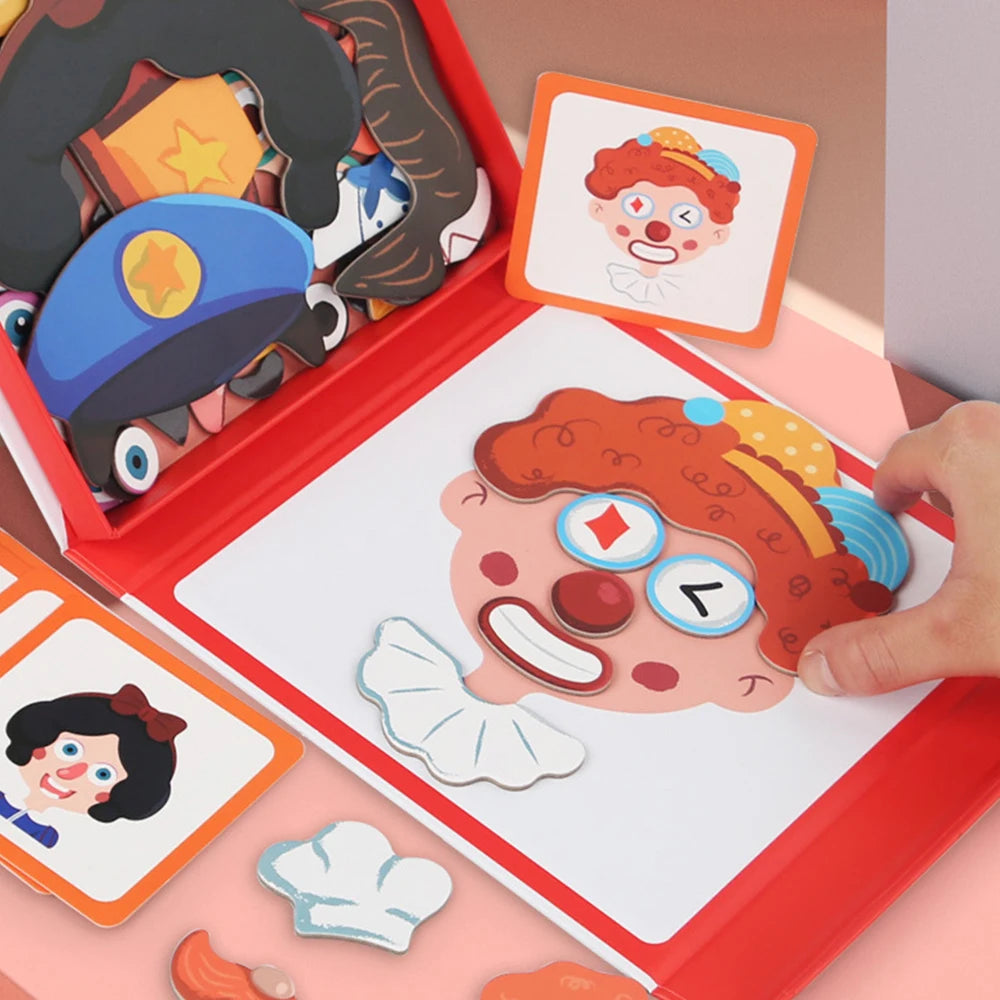 Magnetic Puzzle Boy Face Dress Up Game Book Shaped S.T.E.M. Montessori Toys Learning Educational Gift for Ages 3+