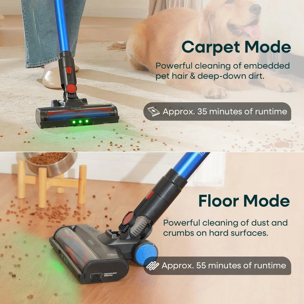 erabros EV2 Cordless Vacuum Cleaner, 450W 55Kpa High Suction, LED Display,Handheld Stick Vacuum for Floors Carpets Pet Hair