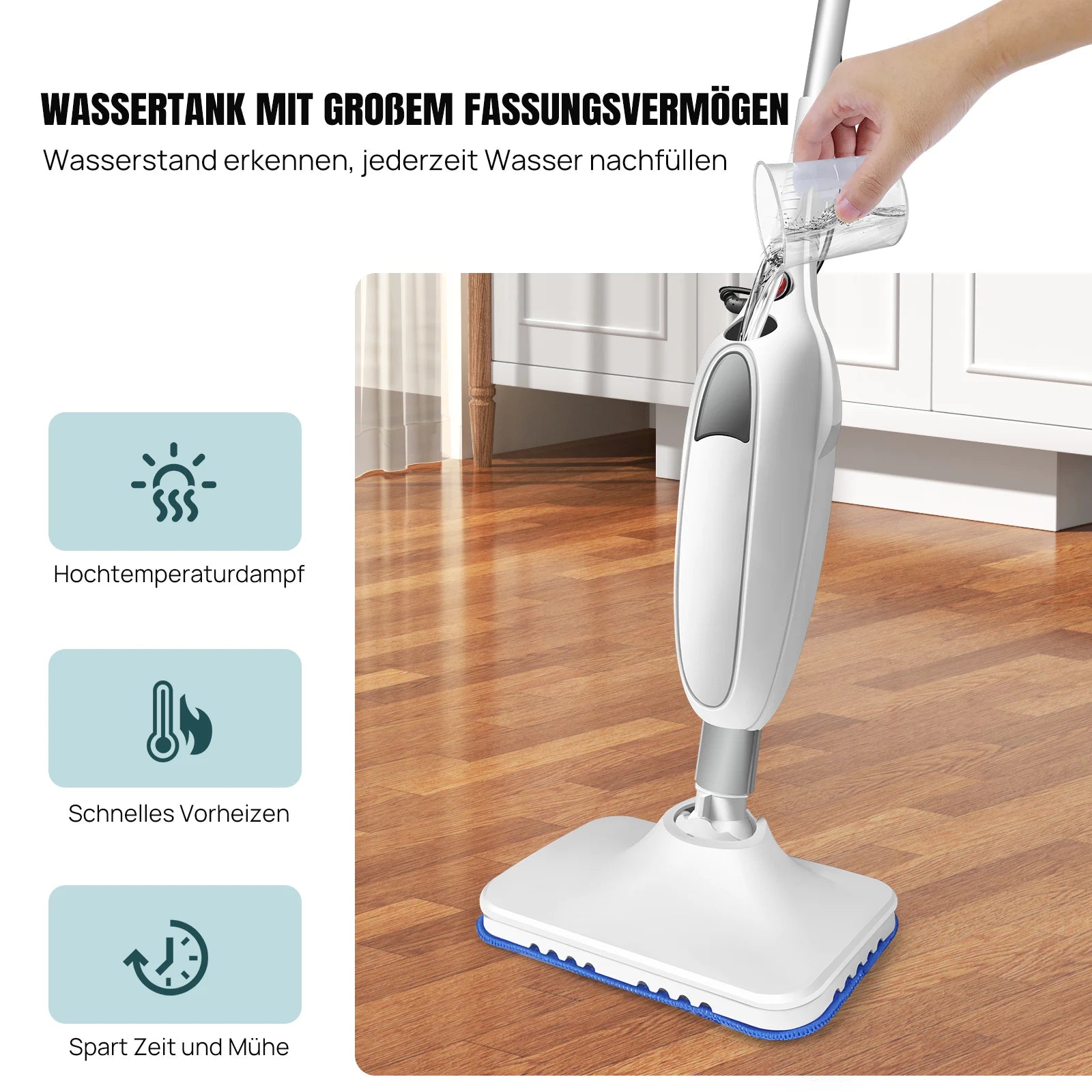 1500 W electric hot steam mop, versatile hand steam cleaner with 2 washable microfiber cloths