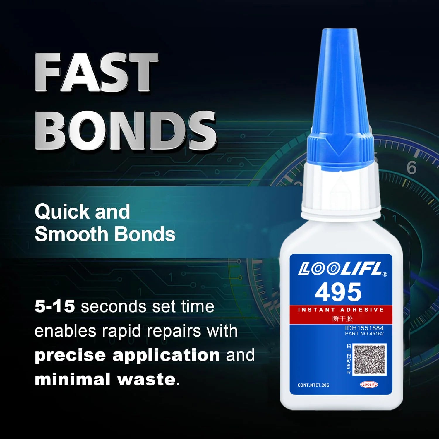 495 super strong glue, transparent and non-yellowing in 5 seconds, waterproof, suitable for metals, ceramics, wood and plastics.