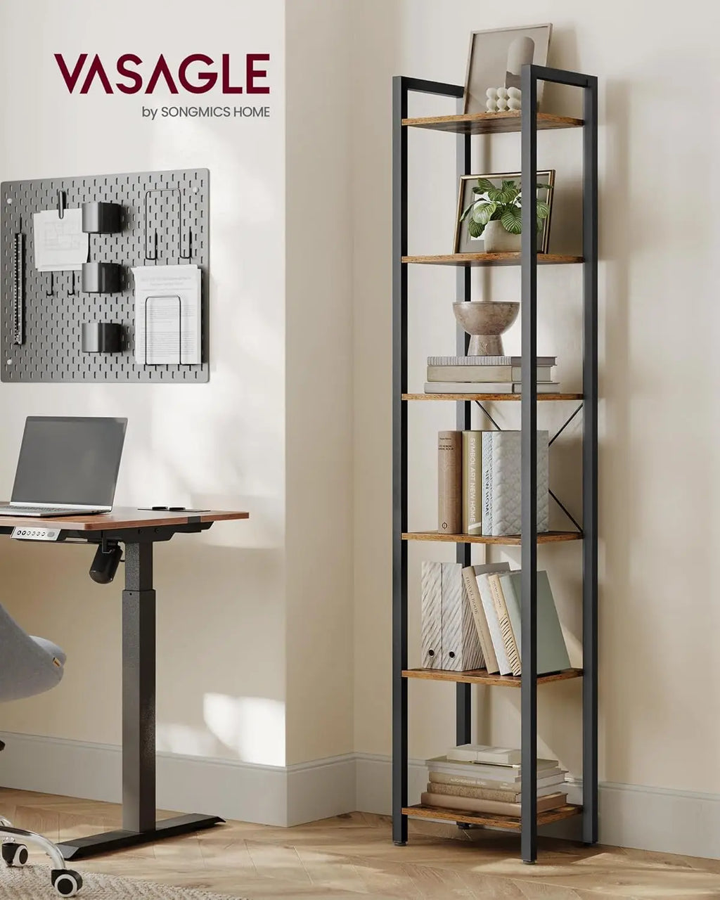 6-Tier Bookshelf, Bookcase With Steel Frame, Book Shelf For Living Room, Home Office, Study, 11.8 X 15.7 X 73.2 Inches,