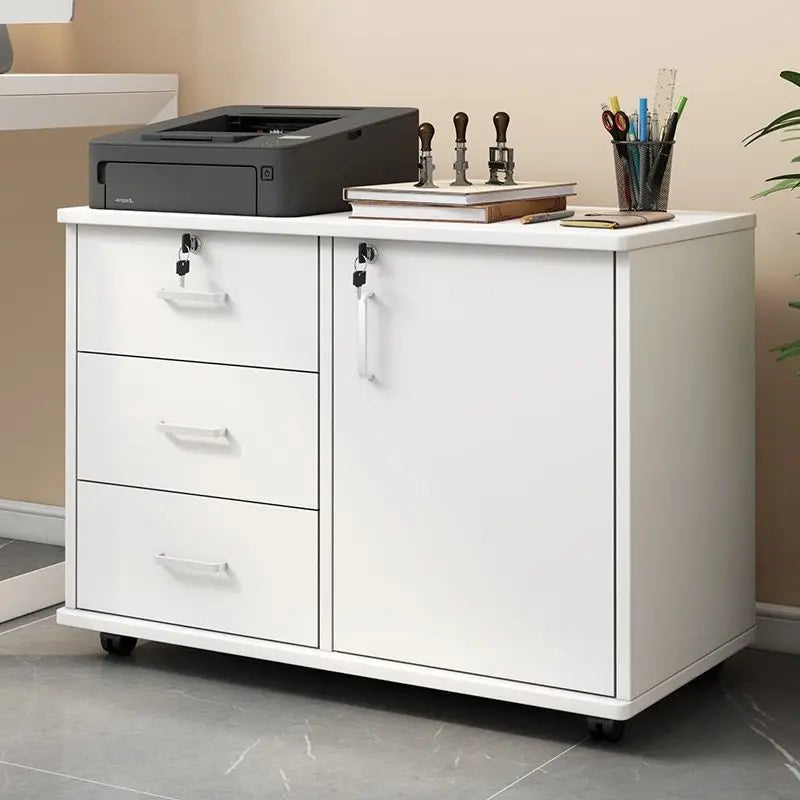 Modern Low Floor Storage File Cabinet with Multi-Layer Wooden Panels Under-Desk Drawers Office Organization Solution
