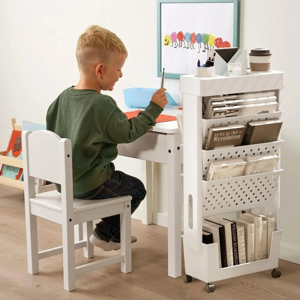 5-Tier Removable Magazine Newspaper Storage Rack, Book Storage Rack With Wheels Tableside Bookshelf For School Classroom Office