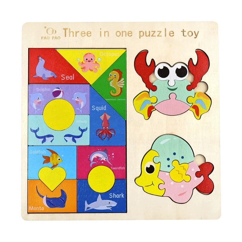 3 In 1 Montessori Wooden Puzzles Color Cognitive Sorting Mathematical Calculation Intelligence Puzzle Jigsaw Board For Kids