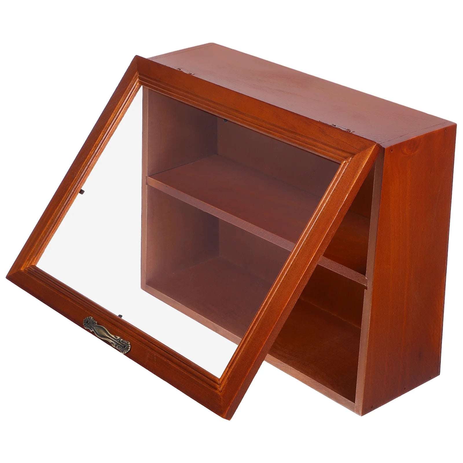 Wooden Display Cabinet With Acrylic Door 2 Tier Desktop Vintage Style Small Display Cabinet Desktop Organizer For Collectibles