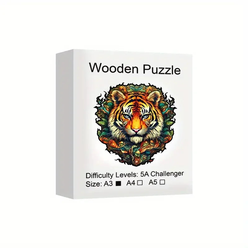 Tiger Wooden Jigsaw Puzzle, Uniquely Irregular Animal Shaped Wooden Stress Relief Toy