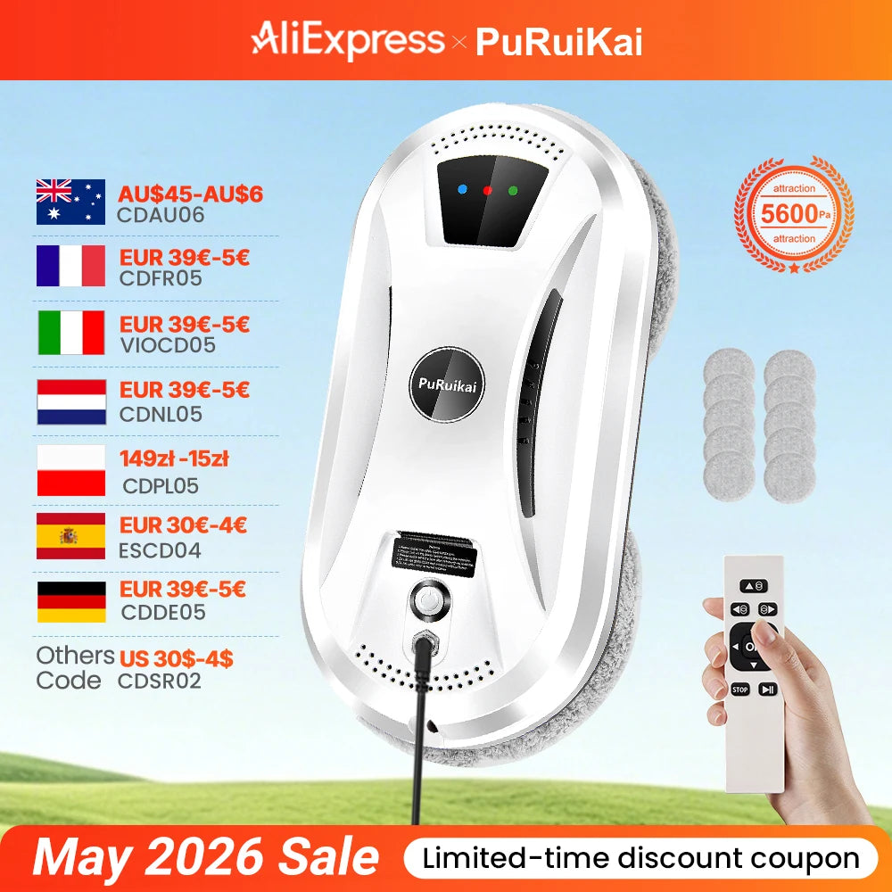 PuRuiKai Ultra Thin Robot Vacuum Cleaner Window Cleaning Robot Window Electric Glass Limpiacristales Remote Control For Home