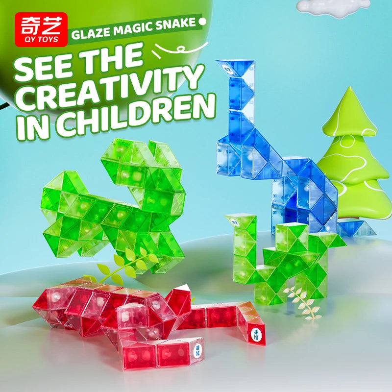 QiYi Magic Ruler Crystal Clear Glass Color 24/36/48/60/72 Segments cubo magico Snake Twist Cube Educational Toy For Kids Gift