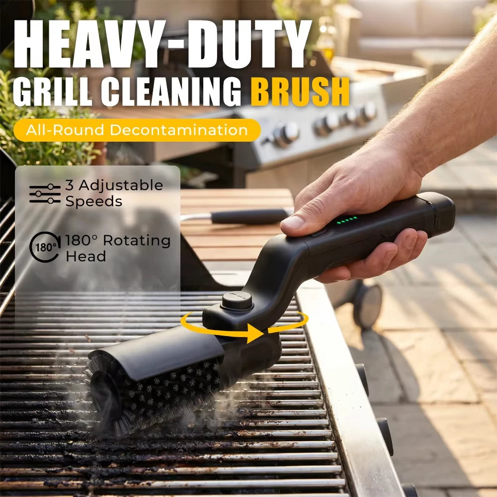 TINSOL Electric barbecue grill cleaning brush, wireless, rechargeable, rotatable, adjustable, for cleaning stubborn grease