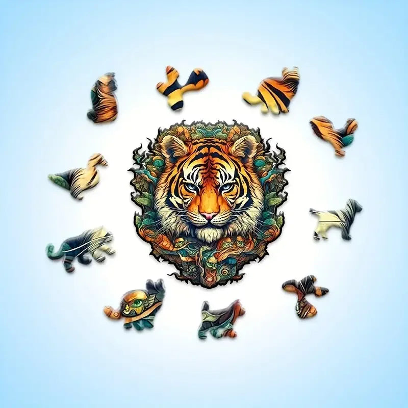 Tiger Wooden Jigsaw Puzzle, Uniquely Irregular Animal Shaped Wooden Stress Relief Toy
