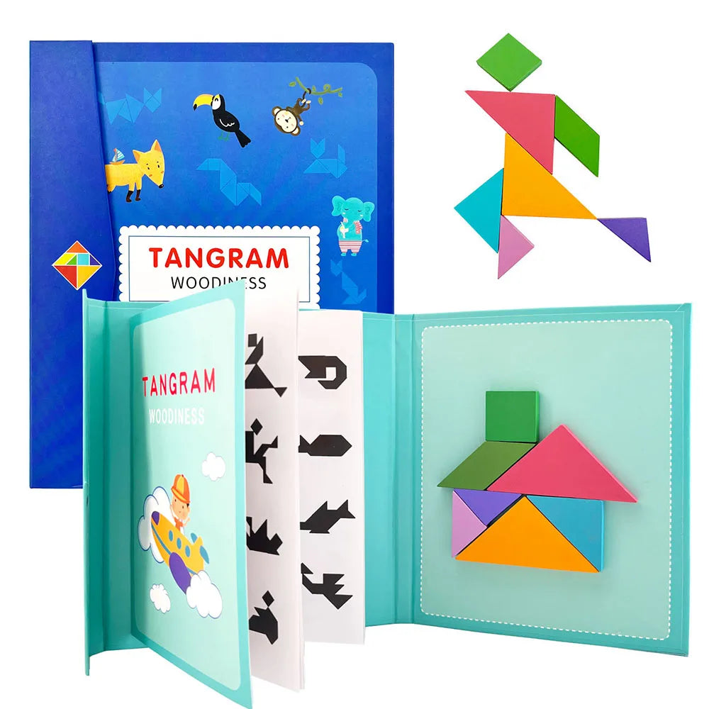 1pc Wooden Jigsaw Puzzle Children Learning Educational Toys Magnetic Tangram 3D Puzzles for Kids Thinking Training Games