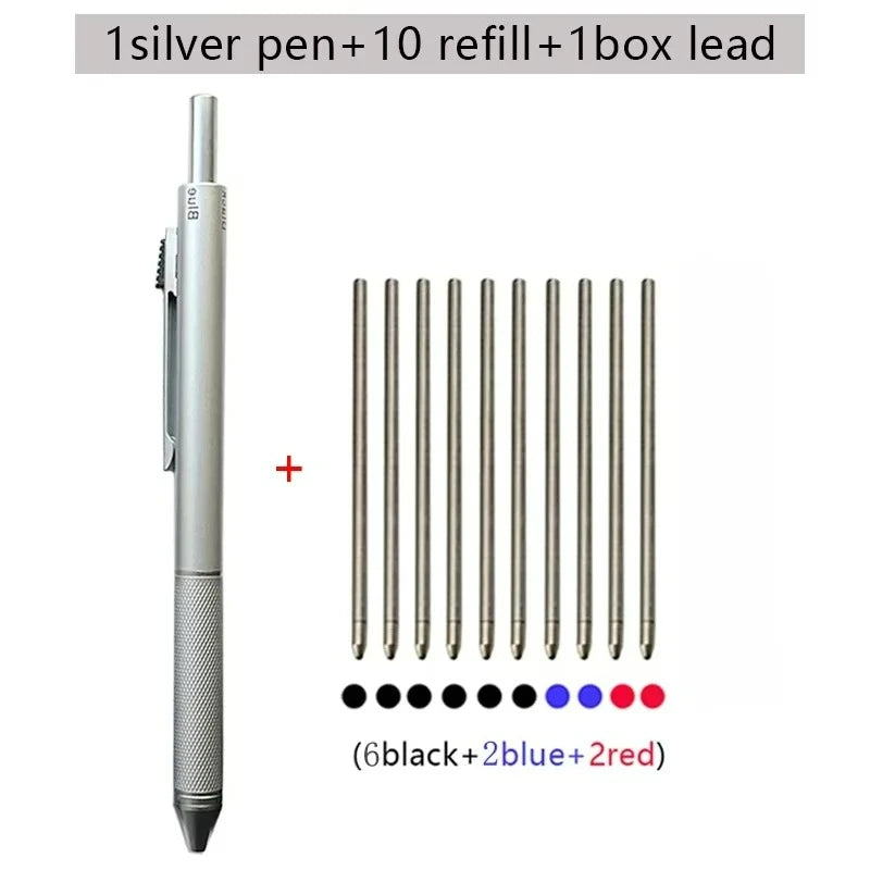 Metal Multicolor Pen 4 In 1 Gravity Sensor Ballpoint Pen 3 Colors Ball Pen and 1 Mechanical Pencil Office School Stationery Gfit