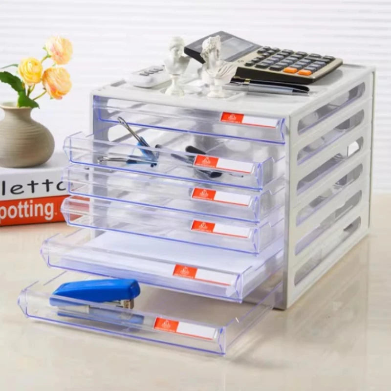 Desktop File Cabinet, 4-Tier Clear Drawer Organizer, Dustproof Plastic Storage for Office, Home Desk Document Organizer