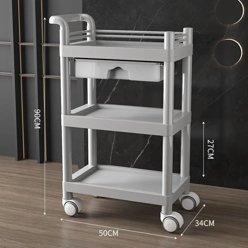 3-Tier Medical Utility Cart With Drawer and Shelves 360°Multi-Functional Mobile Storage Organizer For Clinic Hospital Lab Office