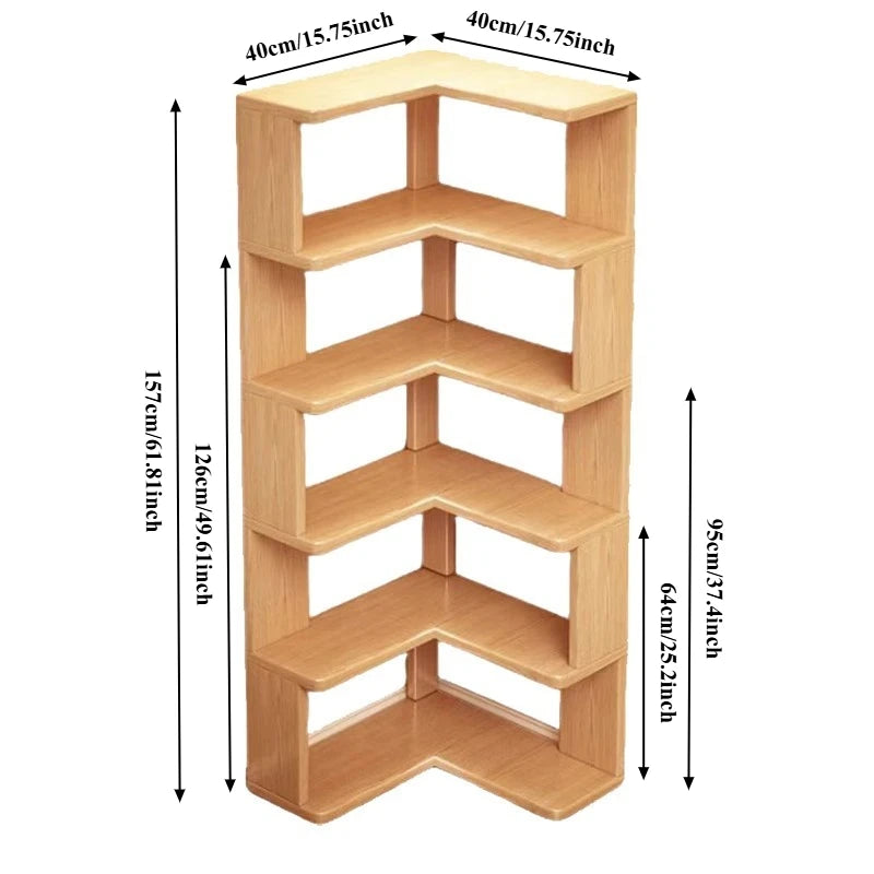 Wooden Corner Bookshelf Multi-layer Corner Cabinet Floor Rack Storage Shelf Bookshelf Storage Home Decorations