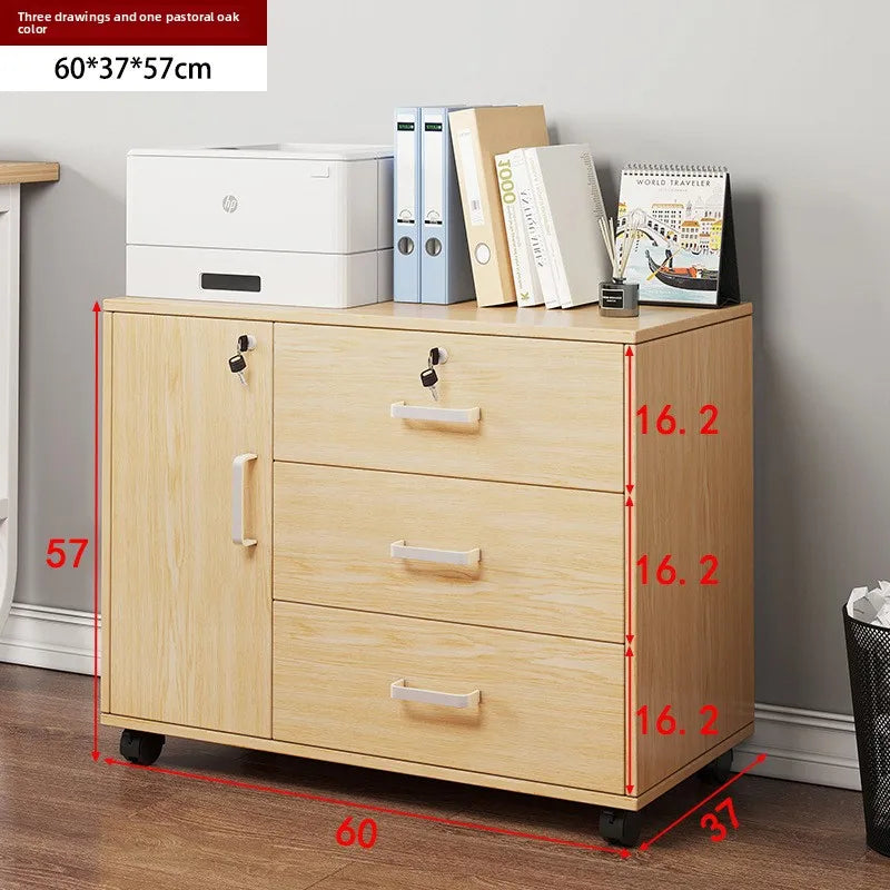 File cabinet with lock Office wooden mobile storage cabinet Drawer cabinet with wheel