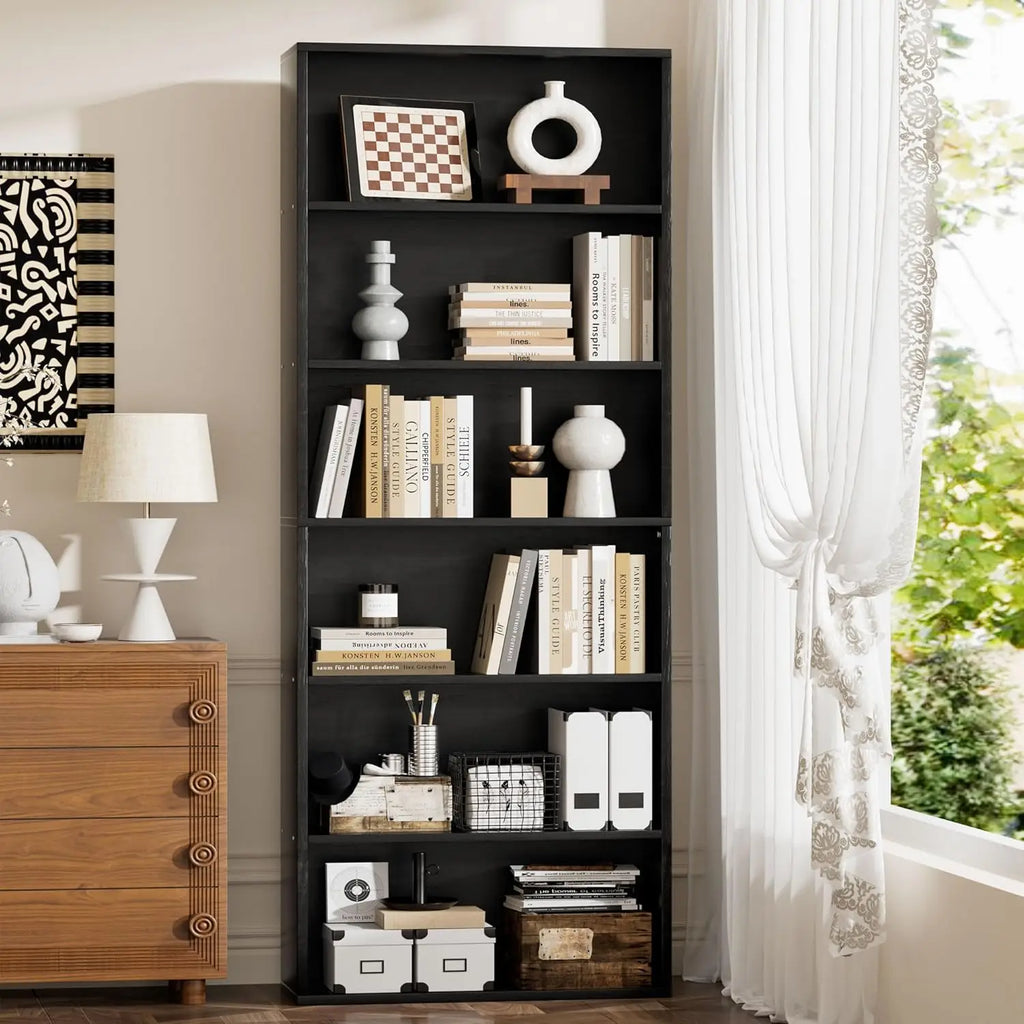6 Tier Narrow Tall Bookshelf Vertical Slim Storage Unit Display Shelf For Home Office Living Room Bedroom Black, Customized