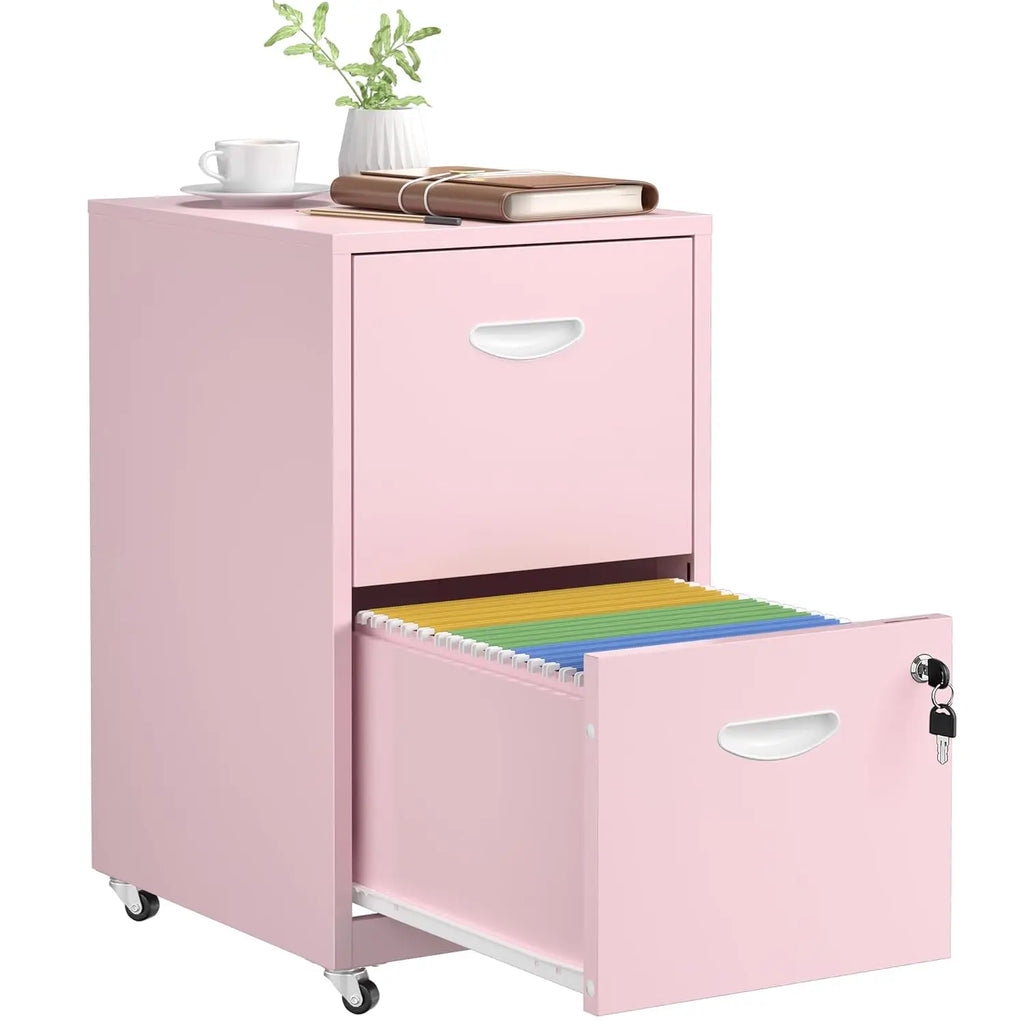 2 Drawer File Cabinet With Lock，Black Rolling File Cabinet For Home Office, Metal Small Mobile Filing Cabinets On, Customize