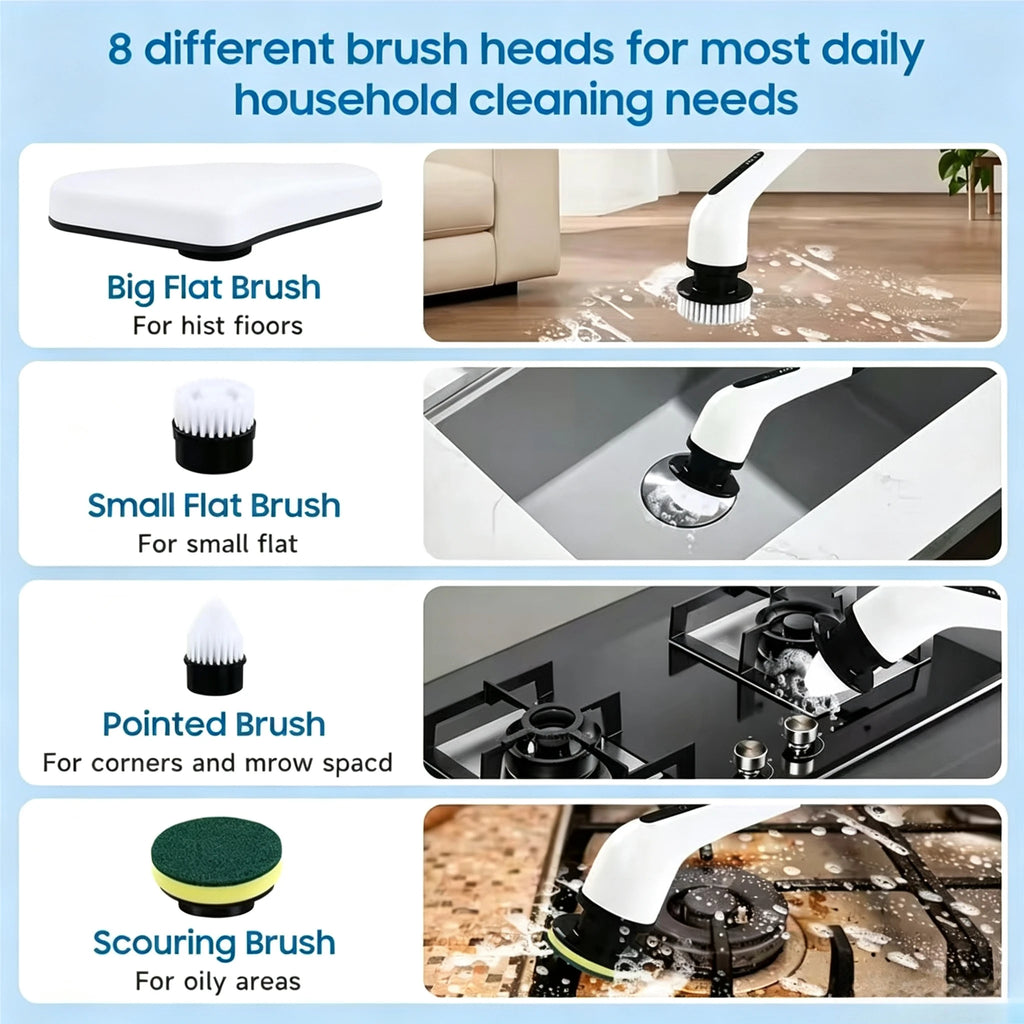 9 In 1 Electric Spin Scrubber Cordless Waterproof Cleaning Brush Tile Floor Tub Bathroom Kitchen Household Washing Accessory