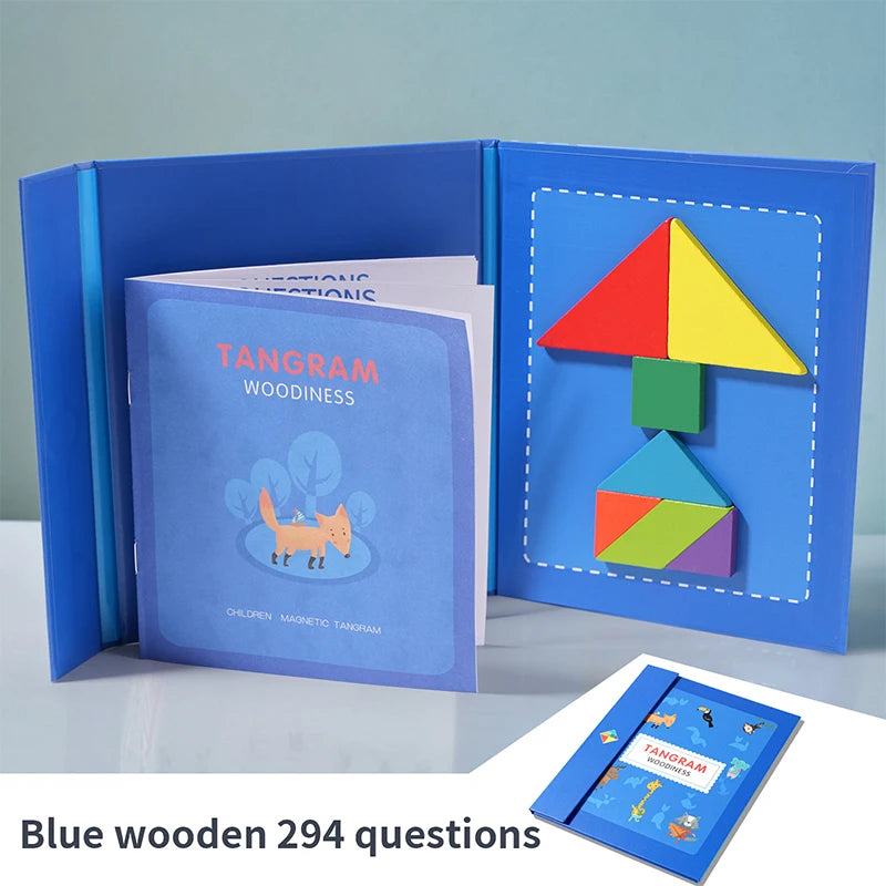 Wooden Small Jigsaw Magnetic Tangram Puzzle Book Educational Toy For Children Baby Kid Portable Montessori Learning Intelligence
