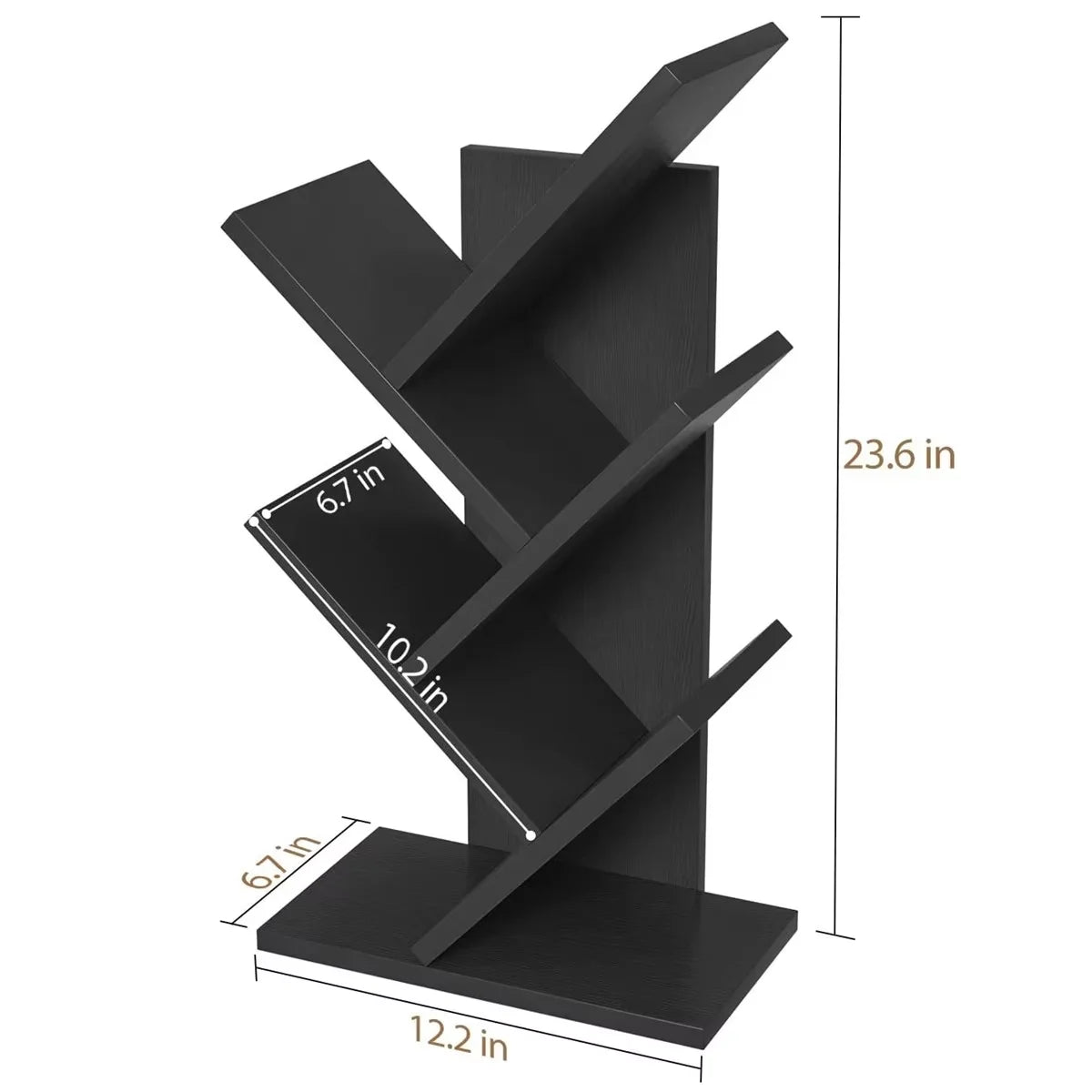 4Tier Tree Bookshelf Wooden Bookcase–Floor Standing Storage Rack for Books Decor Compact Shelf Organizer for Home Office School