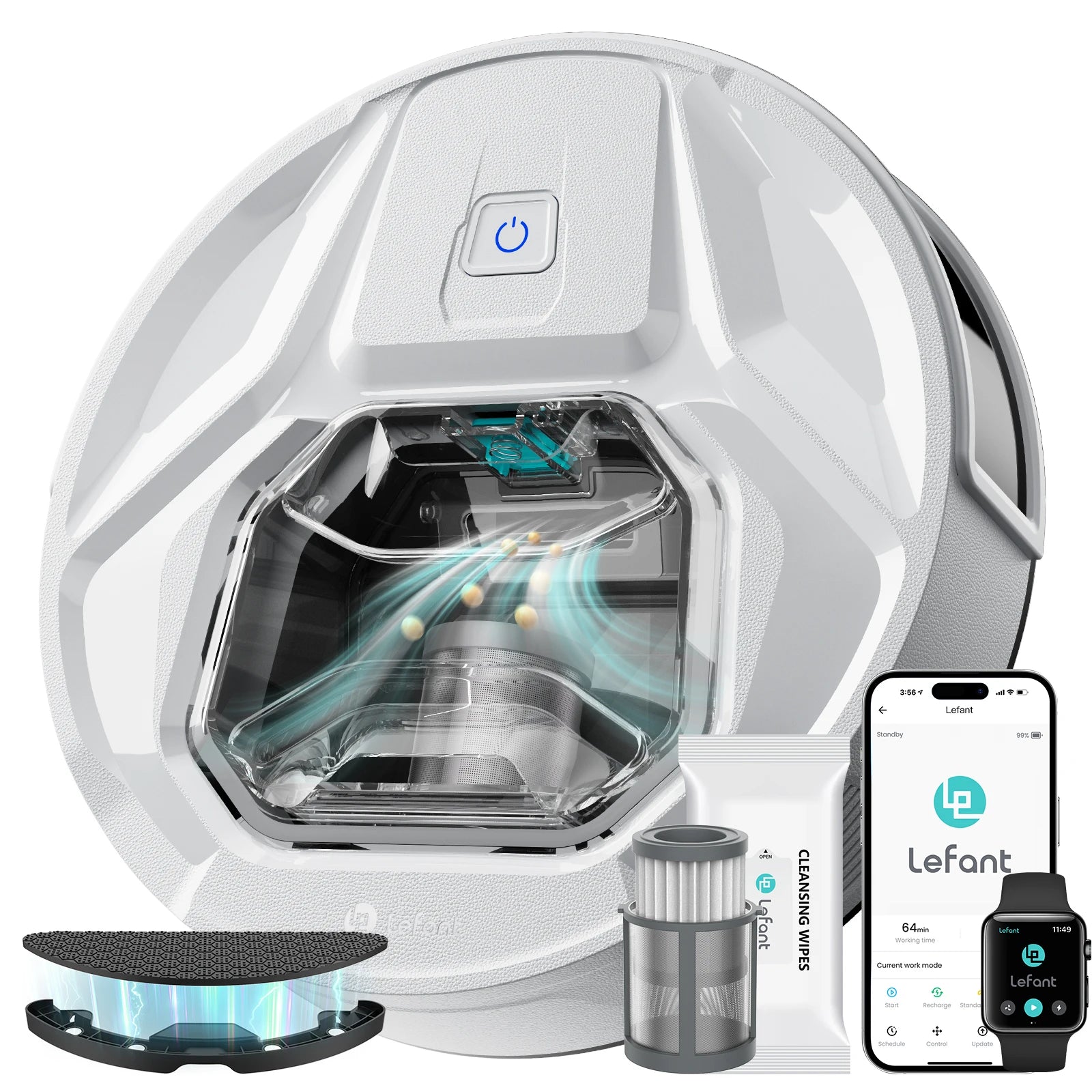 Lefant M320 Robot Vacuum Cleaner, Carpet Detection, 6,000 Pa Suction, Low Noise,  210 Mins Runtime, Self-Charging, Ideal for Har