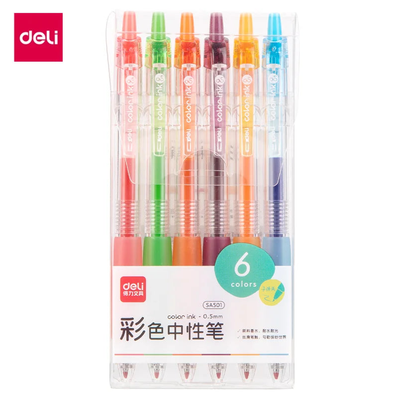 Deli 6/12 Color Gel Pen Set 0.5mm Journal Marking Pens for Planning Drawing & School Supplies Smooth Writing Gel Ink Pens