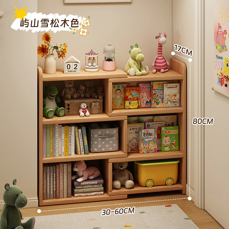 Solid Wood Bookshelf -Corner Storage Cabinet with Wall-Mounted Design Space-Saving Bookcase for Kids Study&Home Office Organizer