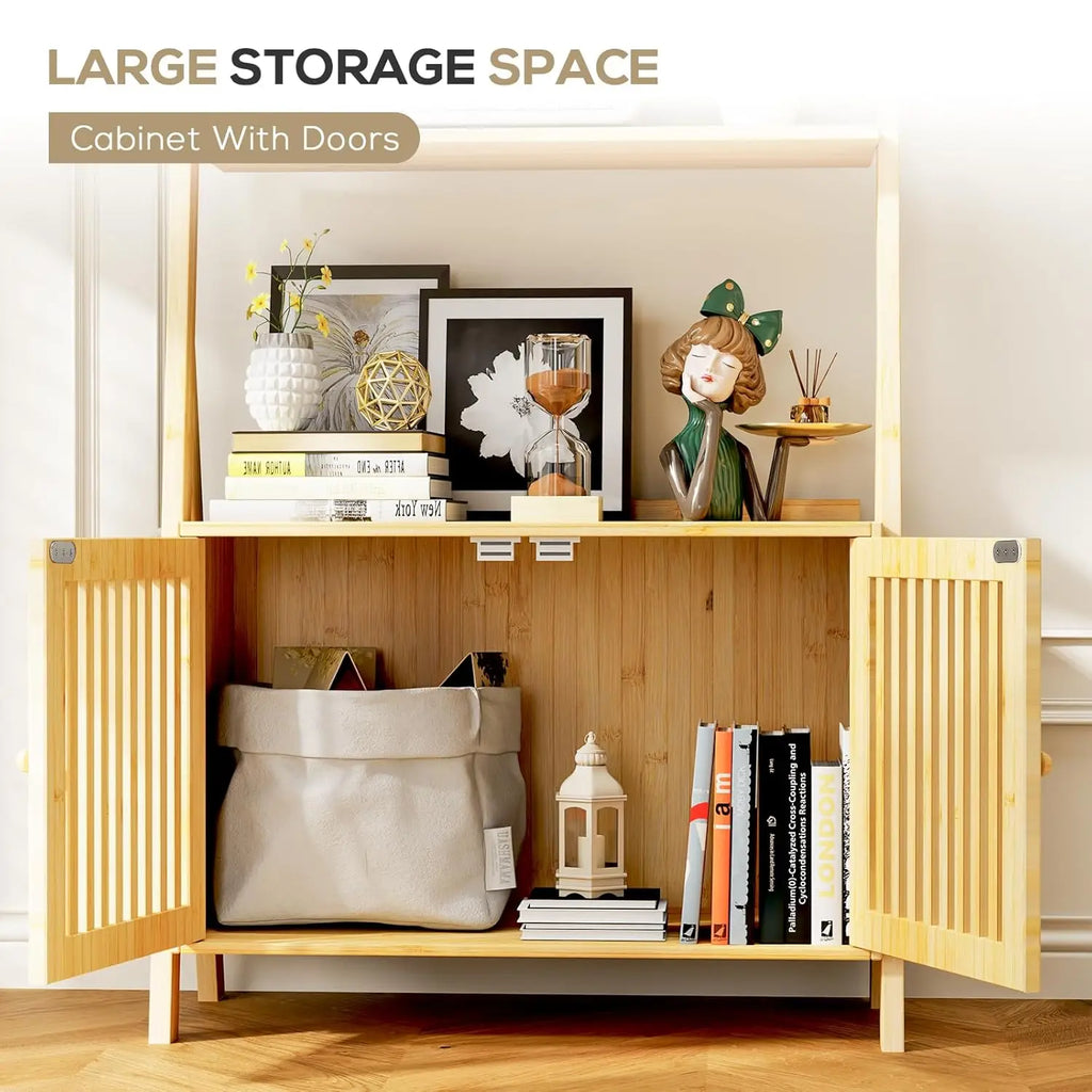 4-Tier Bamboo Bookcase with Drawers & Hooks Narrow Ladder Shelf 24.8x10.6x59.5in Storage Organizer Home Office, Customized
