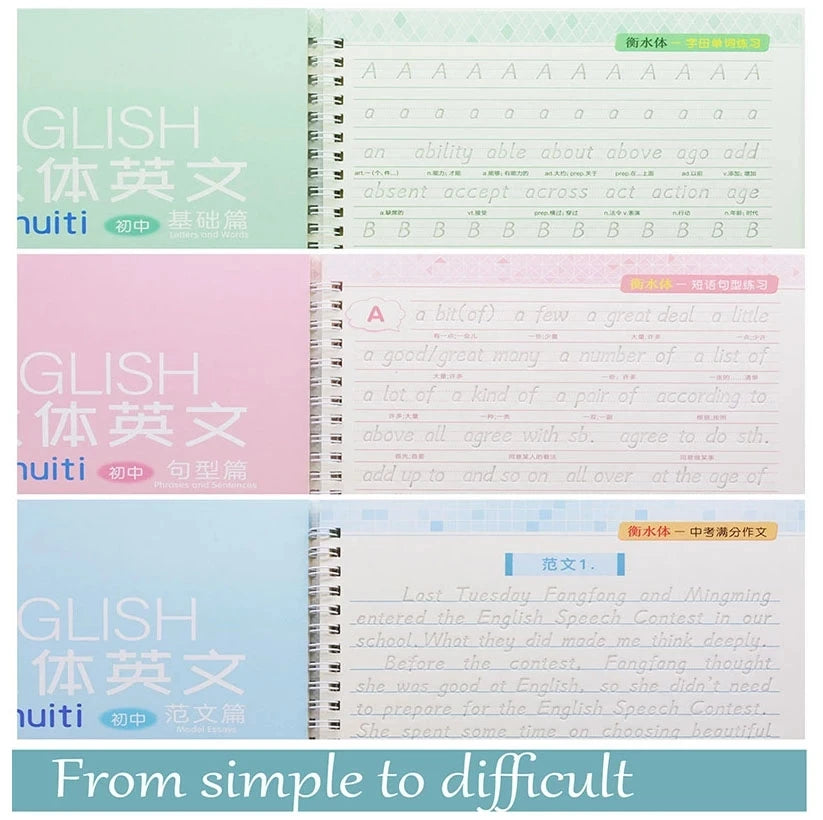 3 Books/Set English Hengshui Italic Practice Copybook Handwriting Practice Calligraphy Book English Alphabet Word Can Be Reused