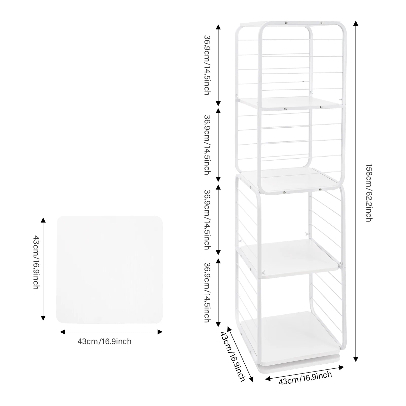 4-Tier Rotating Bookshelf 360° Rotating Revolving Book Storage Organizer Floor Standing Bookcase Display Shelf for Home Office