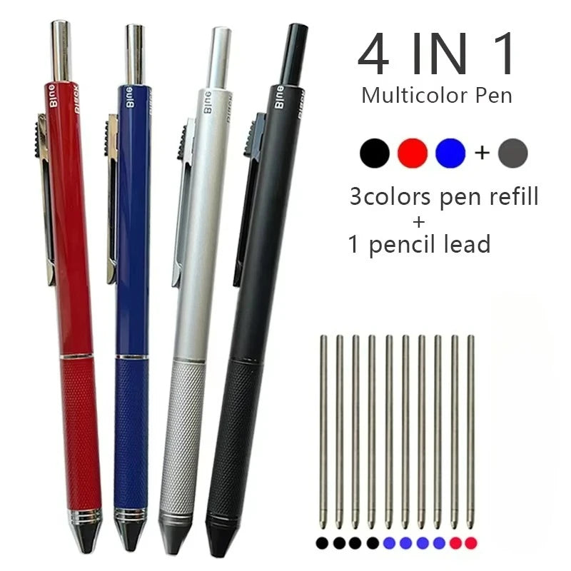 Metal Multicolor Pen 4 In 1 Gravity Sensor Ballpoint Pen 3 Colors Ball Pen and 1 Mechanical Pencil Office School Stationery Gfit