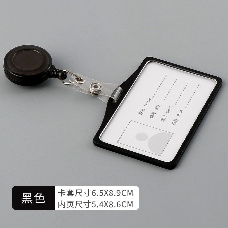 Metal Work Card Holder with Retractable Chest Pocket Clip Lanyard Badge Holder Reels ID Tag Name Badge Pass Card Sleeve Case